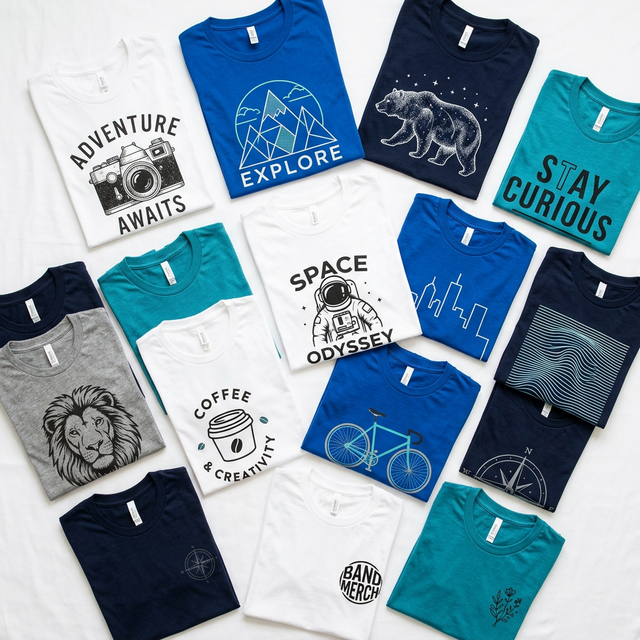 Collection of custom printed t-shirts by BellzPrintz